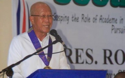 <p><strong>SUMMIT.</strong> Defense Secretary Delfin Lorenzana delivers a message during the Mindanao Peace and Security Summit held Thursday at the Cotabato City State Polytechnic College in Cotabato City.<em><strong> (Photo by 6ID)</strong></em></p>